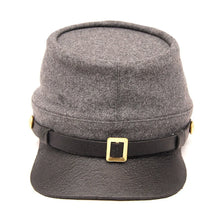 Carica l&#39;immagine nel visualizzatore di Gallery, Civil War Confederate Officer&#39;s Kepi, Gray Plain Full Leather Peak Kepi | Regalia Lodge