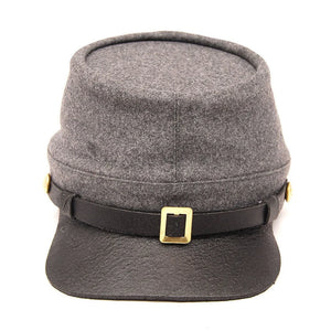 Civil War Confederate Officer's Kepi, Gray Plain Full Leather Peak Kepi | Regalia Lodge