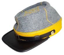Load image into Gallery viewer, Civil War Cavalry 1st 2nd Lieutenant&#39;s Leather Peak kepi,Grey/Yellow 1 row braid | Regalia Lodge