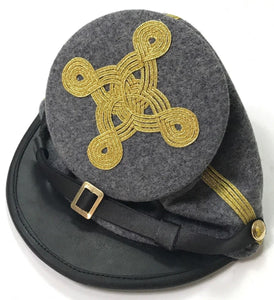 Civil War Confederate Bummer(Forage) Generals Full Leather Peak 4 rows Kepi Hat | Regalia Lodge