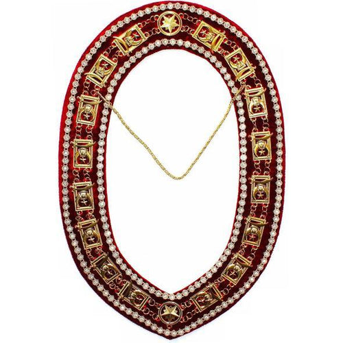 Shriner - Masonic Rhinestone Around Chain Collar - Gold/Silver on Red | Regalia Lodge