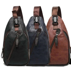 Men's Leather Sling Pack Chest Shoulder Crossbody Bag Backpack Biker | Regalia Lodge