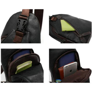 Men's Leather Sling Pack Chest Shoulder Crossbody Bag Backpack Biker | Regalia Lodge